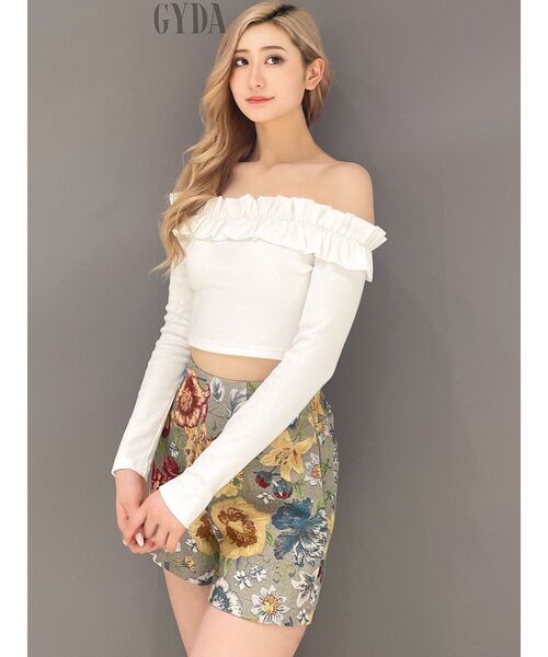 GYDA(ジェイダ)の「フリルリブトップス(Tシャツ/カットソー・レディース・ブラック/オフホワイト・FREE)」の22枚目の写真