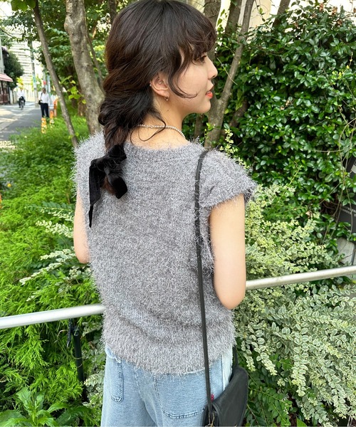 DOUBLE NAME（ダブルネーム）の「フェザーVネックベスト（ベスト・レディース・ブルー/グレー・FREE）」の16枚目の写真