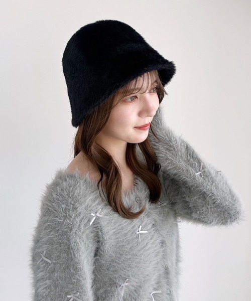 Heather（ヘザー）の「シャギーサーモHAT　160422（ハット・レディース・オフホワイト/ブラック・ONE SIZE）」の2枚目の写真