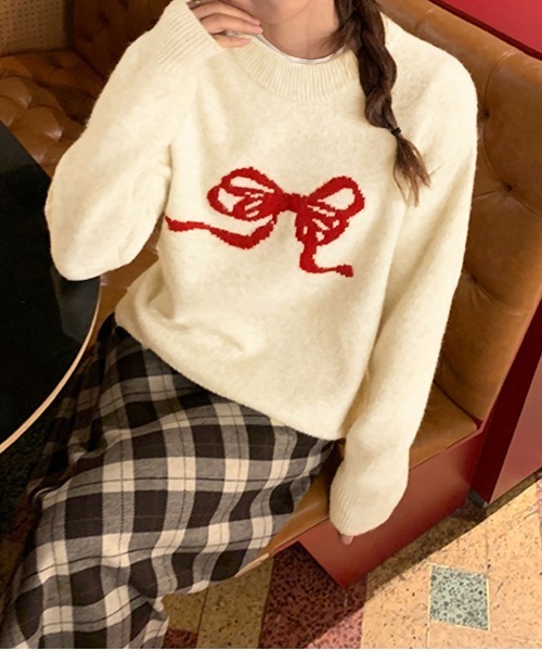 Jayro（ジャイロ）の「リボン柄ニットトップス（ニット/セーター・レディース・ブルー/レッド・FREE）」の7枚目の写真