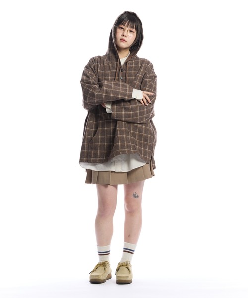 THE BOLDMAN（ザ ボールドマン）の「Check Shirt Hoodie  / チェックシャツフーディー（パーカー・メンズ・ベージュ/グレー・LARGE/MEDIUM）」の16枚目の写真