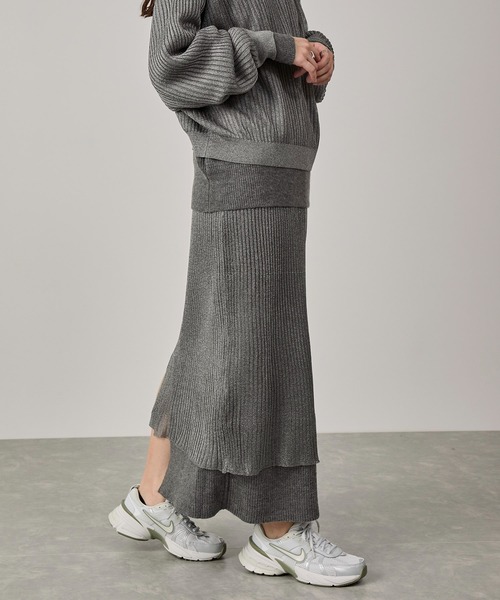 NERGY（ナージー）の「ソフトニットレイヤードスカート（スカート・レディース・グレー/オフホワイト・FREE）」の19枚目の写真