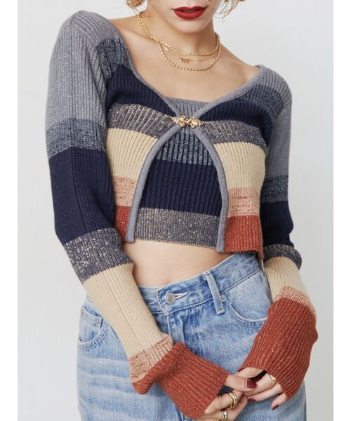 EVRIS(エヴリス)の「ラメアンサンブルニットトップス(ニット/セーター・レディース・グレー/ブラック/レッド・FREE)」の2枚目の写真