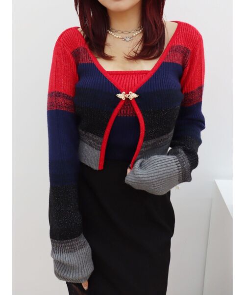 EVRIS(エヴリス)の「ラメアンサンブルニットトップス(ニット/セーター・レディース・グレー/ブラック/レッド・FREE)」の3枚目の写真