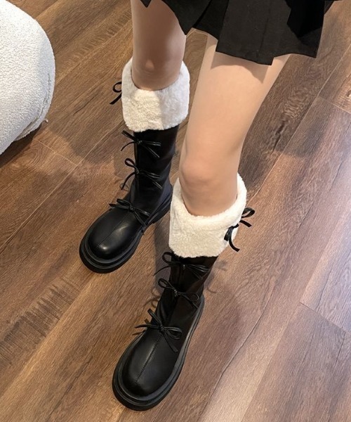 AsRiRe（アスリレイ）の「リボン付き　ロングファーブーツ（ブーツ・レディース・ブラウン/ブラック・S/M/L）」の7枚目の写真