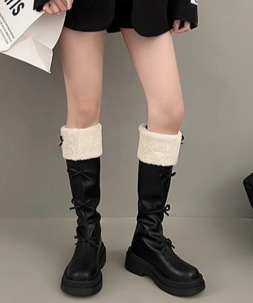 AsRiRe（アスリレイ）の「リボン付き　ロングファーブーツ（ブーツ・レディース・ブラウン/ブラック・S/M/L）」の15枚目の写真