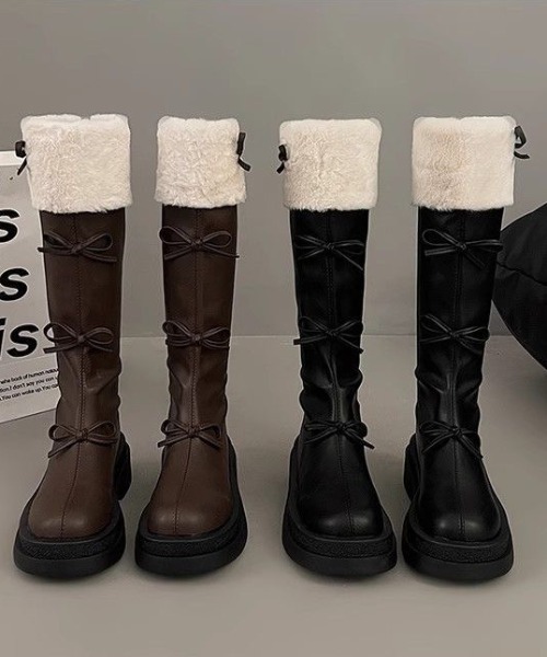 AsRiRe（アスリレイ）の「リボン付き　ロングファーブーツ（ブーツ・レディース・ブラウン/ブラック・S/M/L）」の21枚目の写真