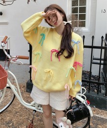 ニット/セーター（イエロー/黄色系・リボン）ファッション通販