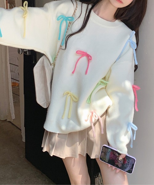 gossip!ロサンゼルス(ゴシップロサンゼルス)の「リボン BIGプルオーバー Y2K(ニット/セーター・レディース・ピンク/イエロー/オフホワイト・FREE)」の6枚目の写真