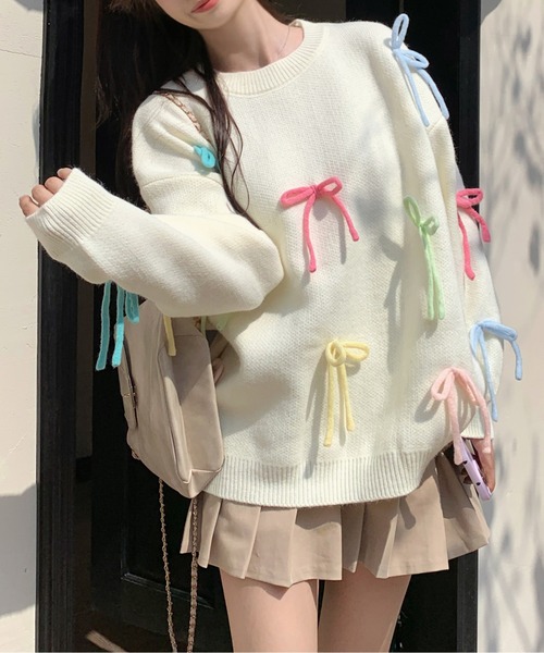 gossip!ロサンゼルス(ゴシップロサンゼルス)の「リボン BIGプルオーバー Y2K(ニット/セーター・レディース・ピンク/イエロー/オフホワイト・FREE)」の7枚目の写真