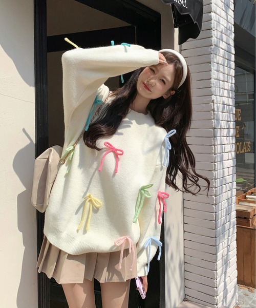 gossip!ロサンゼルス(ゴシップロサンゼルス)の「リボン BIGプルオーバー Y2K(ニット/セーター・レディース・ピンク/イエロー/オフホワイト・FREE)」の8枚目の写真