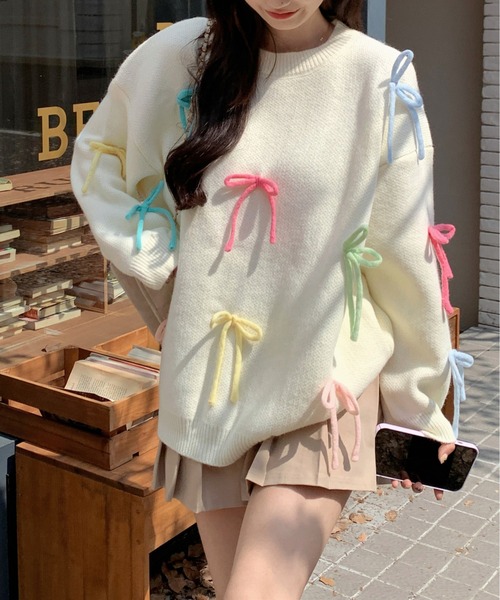 gossip!ロサンゼルス(ゴシップロサンゼルス)の「リボン BIGプルオーバー Y2K(ニット/セーター・レディース・ピンク/イエロー/オフホワイト・FREE)」の10枚目の写真