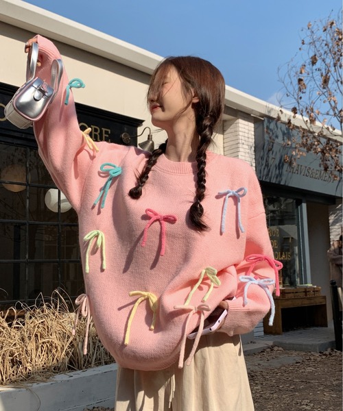 gossip!ロサンゼルス(ゴシップロサンゼルス)の「リボン BIGプルオーバー Y2K(ニット/セーター・レディース・ピンク/イエロー/オフホワイト・FREE)」の14枚目の写真