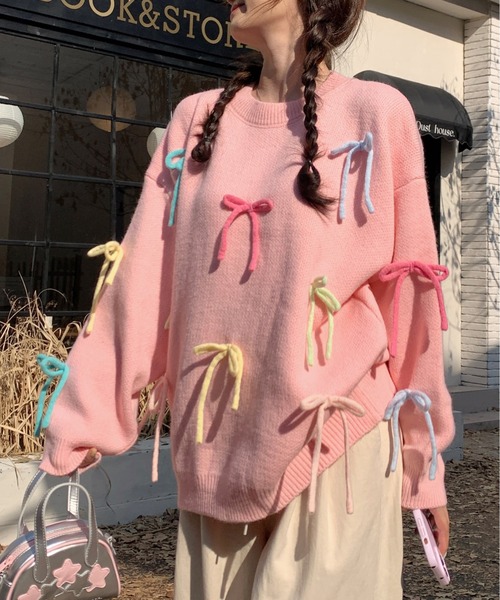 gossip!ロサンゼルス(ゴシップロサンゼルス)の「リボン BIGプルオーバー Y2K(ニット/セーター・レディース・ピンク/イエロー/オフホワイト・FREE)」の15枚目の写真