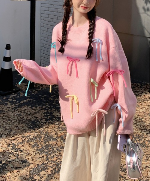 gossip!ロサンゼルス(ゴシップロサンゼルス)の「リボン BIGプルオーバー Y2K(ニット/セーター・レディース・ピンク/イエロー/オフホワイト・FREE)」の16枚目の写真