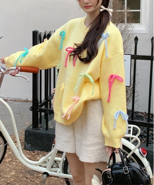gossip!ロサンゼルス(ゴシップロサンゼルス)の「リボン BIGプルオーバー Y2K(ニット/セーター・レディース・ピンク/イエロー/オフホワイト・FREE)」の17枚目の写真