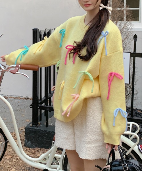 gossip!ロサンゼルス(ゴシップロサンゼルス)の「リボン BIGプルオーバー Y2K(ニット/セーター・レディース・ピンク/イエロー/オフホワイト・FREE)」の20枚目の写真