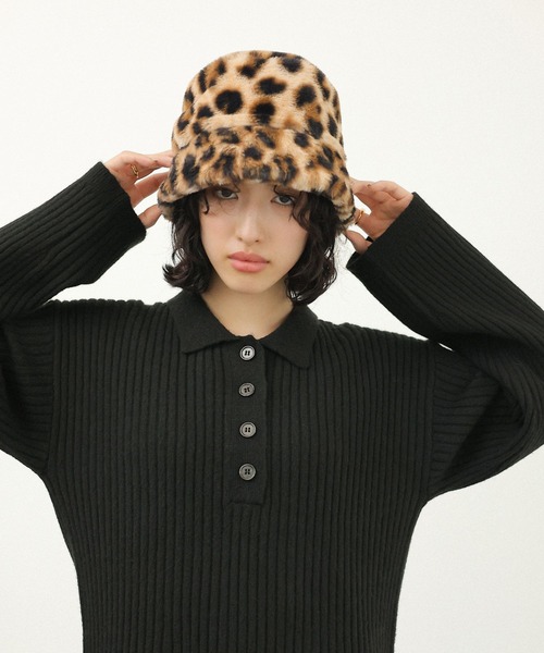 LEPSIM（レプシィム）の「フェイクファーバケハ　210086（ハット・レディース・ブラック/レオパード・ONE SIZE）」の3枚目の写真