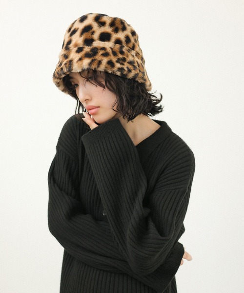 LEPSIM（レプシィム）の「フェイクファーバケハ　210086（ハット・レディース・ブラック/レオパード・ONE SIZE）」の4枚目の写真