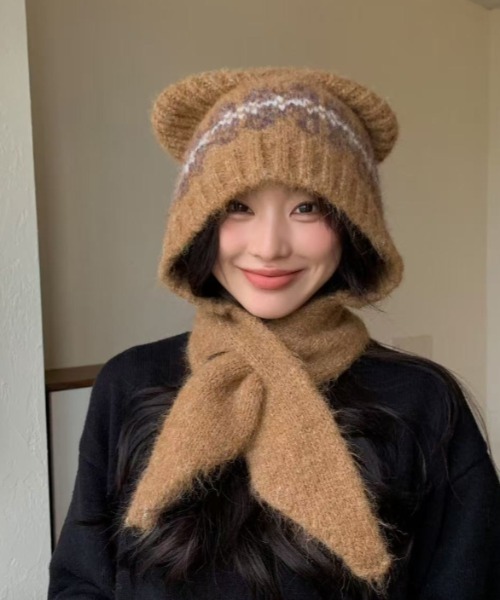 ベアマフラーニット帽（ニットキャップ/ビーニー）｜Vipoa（ヴィポア