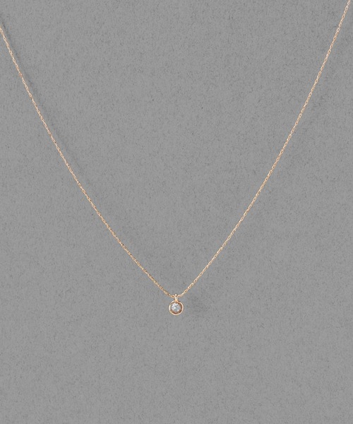 Phoebe(フィービィー)の「【金属アレルギー対応】プチベゼルストーンネックレス/全長:40cm+5cm(ネックレス・レディース・シャンパン・FREE)」の1枚目の写真