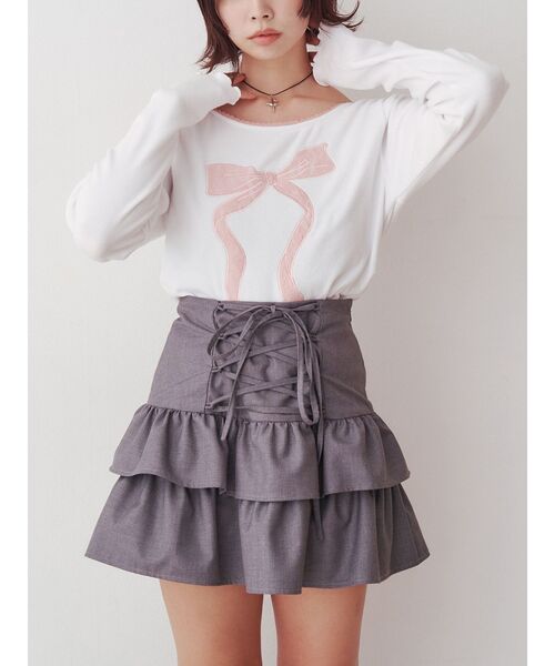 jouetie（ジュエティ）の「レースリボンモチーフトップス（Tシャツ/カットソー・レディース・ブラック/オフホワイト/グレー・MEDIUM）」の14枚目の写真