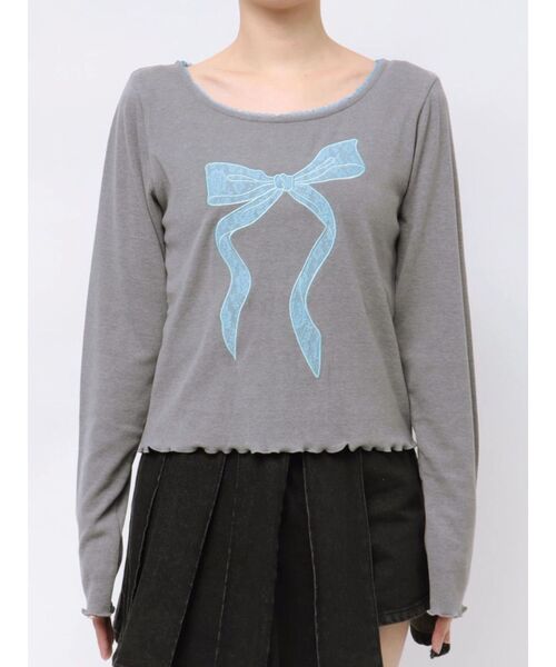 jouetie（ジュエティ）の「レースリボンモチーフトップス（Tシャツ/カットソー・レディース・ブラック/オフホワイト/グレー・MEDIUM）」の19枚目の写真