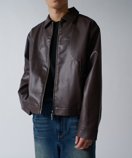 Lui's（ルイス）の「【Neucon/ニューコン】 シンセティックレザーステッチデザインZIPブルゾン（ブルゾン・メンズ・ブラウン/ブラック・2/1）」の9枚目の写真