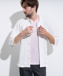 HIDEAWAYS NICOLE | バーク風ジャガード7分袖バンドカラーシャツ(シャツ/ブラウス)