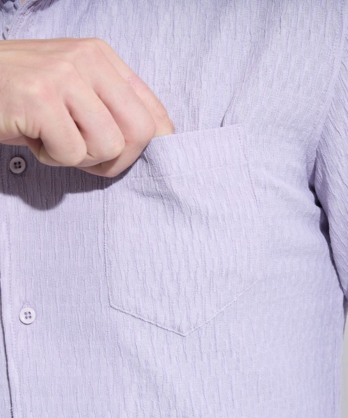 HIDEAWAYS NICOLE（ハイダウェイニコル）の「バーク風ジャガード7分袖バンドカラーシャツ（シャツ/ブラウス・メンズ・ラベンダー/オフホワイト/サックスブルー/ブラック・X-LARGE/LARGE/MEDIUM）」の13枚目の写真