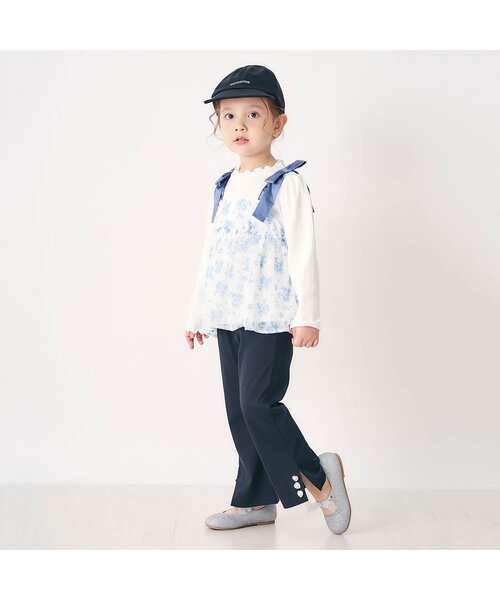 apres les cours（アプレレクール）の「【ジュニア対応】肩リボンフラワードッキングトップス（Tシャツ/カットソー・キッズ・ブルー/ピンク・140/130/80/120/110/100/90）」の5枚目の写真