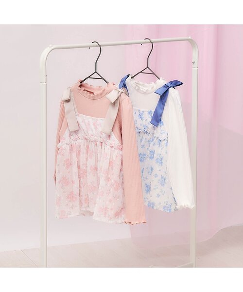 apres les cours（アプレレクール）の「【ジュニア対応】肩リボンフラワードッキングトップス（Tシャツ/カットソー・キッズ・ブルー/ピンク・140/130/80/120/110/100/90）」の9枚目の写真