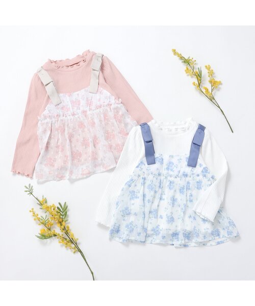 apres les cours（アプレレクール）の「【ジュニア対応】肩リボンフラワードッキングトップス（Tシャツ/カットソー・キッズ・ブルー/ピンク・140/130/80/120/110/100/90）」の11枚目の写真