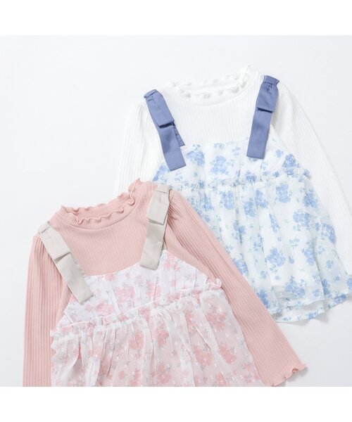 apres les cours（アプレレクール）の「【ジュニア対応】肩リボンフラワードッキングトップス（Tシャツ/カットソー・キッズ・ブルー/ピンク・140/130/80/120/110/100/90）」の12枚目の写真