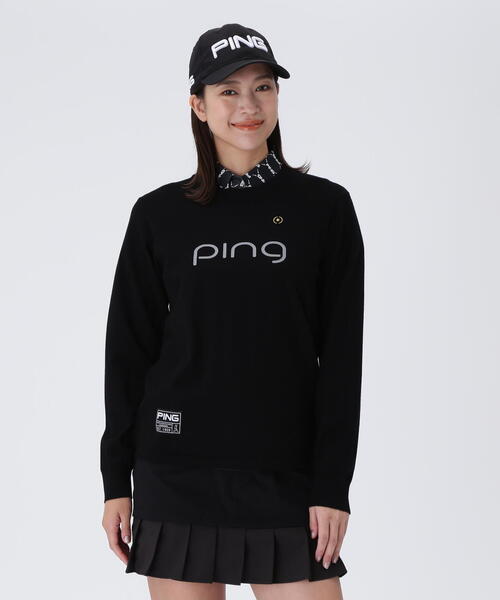 ニット セーター 「PING APPAREL」メッシュジャカードクルーネックニット 「GOLD」 (LADIES) レディース PING ニット セーター 「PING APPAREL」メッシュジャカード