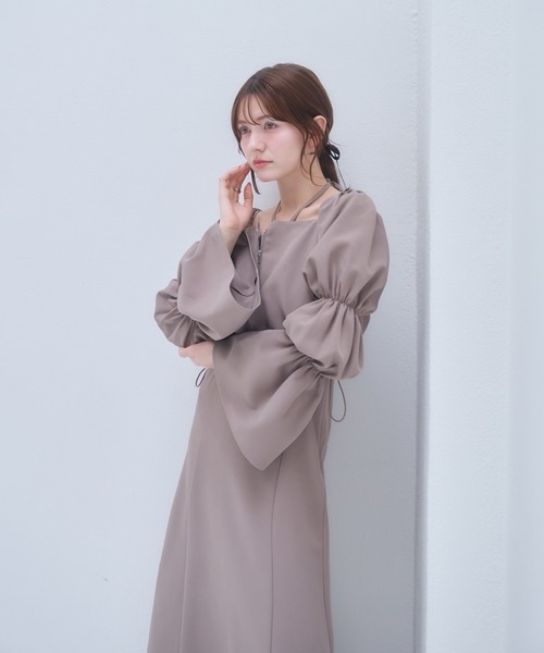 mellowneon（メロウネオン）の「2wayジップトップス＆マルチワンピースセット（ワンピース・レディース・ブラック/モカ/ベージュ・SMALL/MEDIUM）」の6枚目の写真