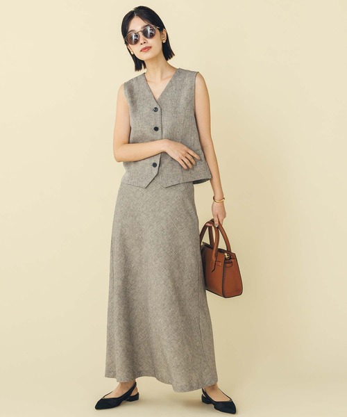 Gready Brilliant（グレディブリリアン）の「ＬＵラメリネンバイアス（スカート・レディース・ブラウン/ブラック・38）」の3枚目の写真