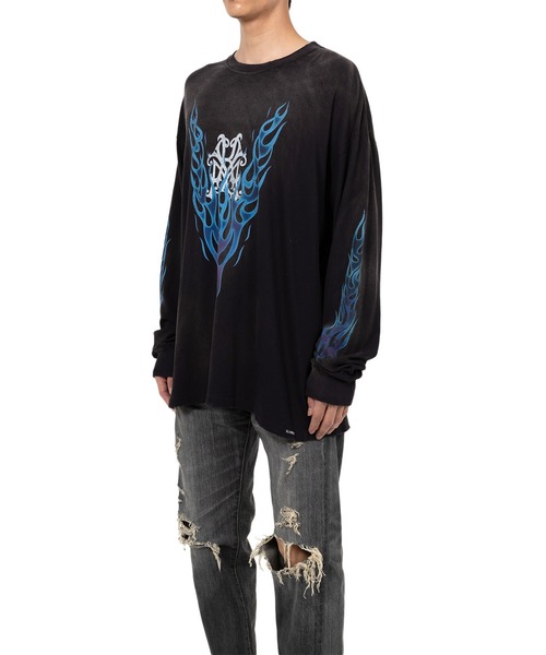 KMY-FIRE” Distressed L/S T-shirt（Tシャツ/カットソー