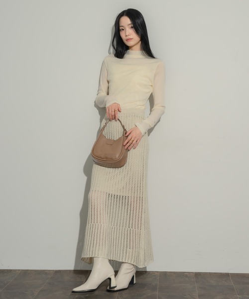 NEUNA（ヌナ）の「メッシュ編みナロースカート（スカート・レディース・ブラック/アイボリー/チャコールグレー・FREE）」の17枚目の写真