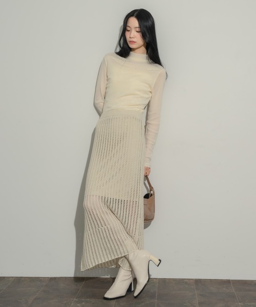 NEUNA（ヌナ）の「メッシュ編みナロースカート（スカート・レディース・ブラック/アイボリー/チャコールグレー・FREE）」の18枚目の写真