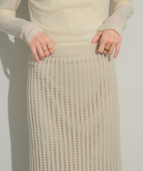 NEUNA（ヌナ）の「メッシュ編みナロースカート（スカート・レディース・ブラック/アイボリー/チャコールグレー・FREE）」の6枚目の写真