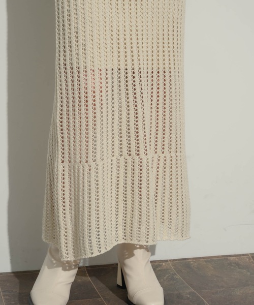 NEUNA（ヌナ）の「メッシュ編みナロースカート（スカート・レディース・ブラック/アイボリー/チャコールグレー・FREE）」の7枚目の写真