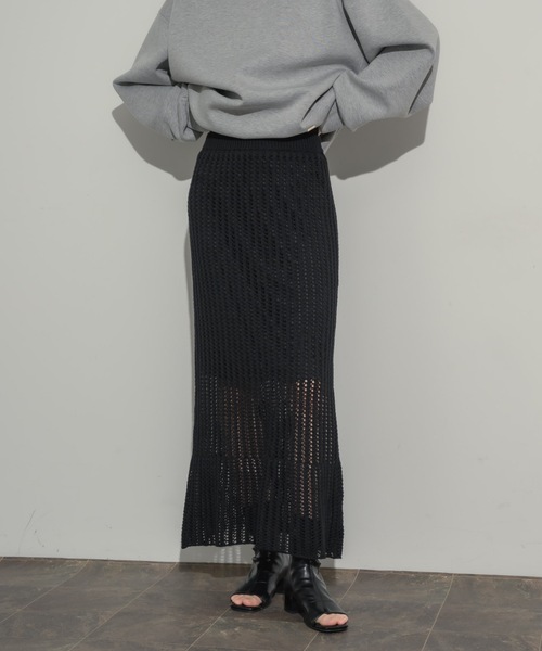 NEUNA（ヌナ）の「メッシュ編みナロースカート（スカート・レディース・ブラック/アイボリー/チャコールグレー・FREE）」の10枚目の写真