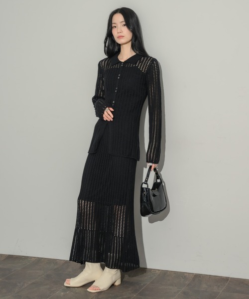 NEUNA（ヌナ）の「メッシュ編みナロースカート（スカート・レディース・ブラック/アイボリー/チャコールグレー・FREE）」の22枚目の写真