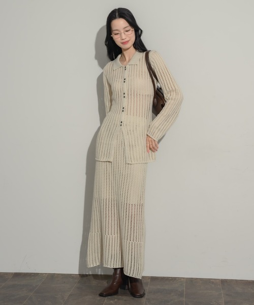 NEUNA（ヌナ）の「メッシュ編みナロースカート（スカート・レディース・ブラック/アイボリー/チャコールグレー・FREE）」の20枚目の写真