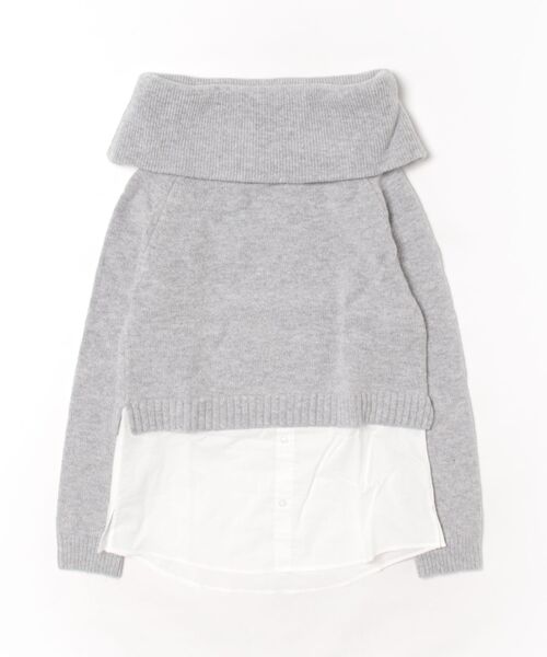REAL CUBE（リアルキューブ）の「オフタートルシャツレイヤードニット（ニット/セーター・レディース・グレー/オフホワイト・M）」の2枚目の写真