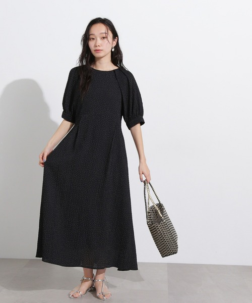 N.(N. Natural Beauty Basic)(エヌエヌナチュラルビューティーベーシック)の「ラグランスリーブドットワンピース(ワンピース・レディース・ブラック/オフホワイト・MEDIUM)」の1枚目の写真