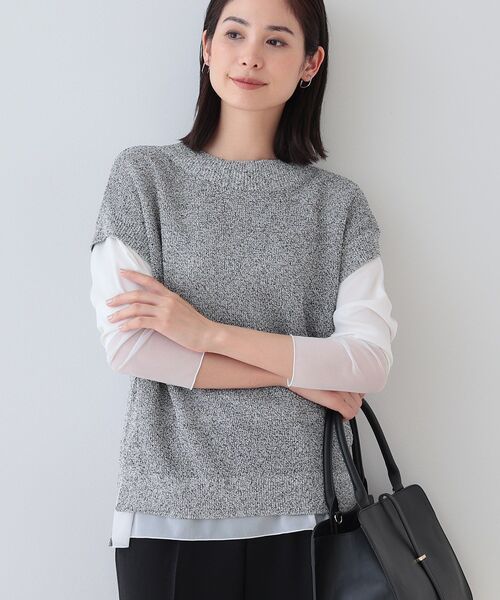 INDIVI(インディヴィ)の「【和紙混素材】フレンチスリーブミックスカラーニット(ニット/セーター・レディース・グレー系4/ベージュ系その他7/グリーン系5/チャコール・38/34/19/15 /13/05)」の3枚目の写真