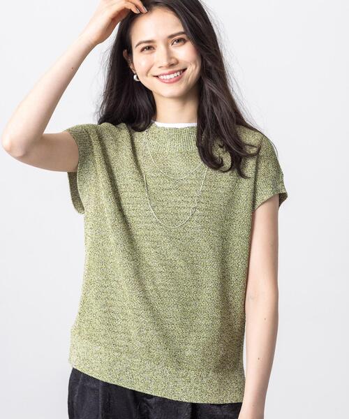 INDIVI - インディヴィ バイカラー フレンチスリーブ トップス