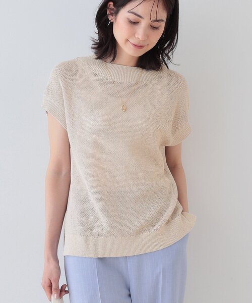 INDIVI(インディヴィ)の「【和紙混素材】フレンチスリーブミックスカラーニット(ニット/セーター・レディース・グレー系4/ベージュ系その他7/グリーン系5/チャコール・38/34/19/15 /13/05)」の1枚目の写真